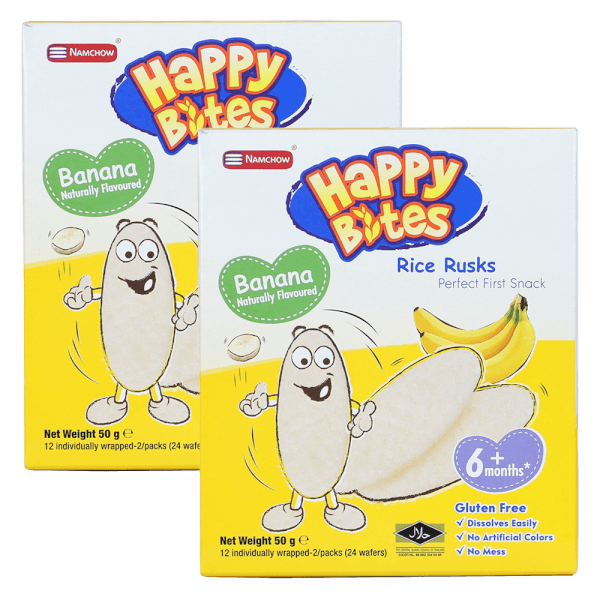 Combo 2 Bánh Gạo Ăn Dặm Cho Trẻ Em Happy Bites Chuối 50g