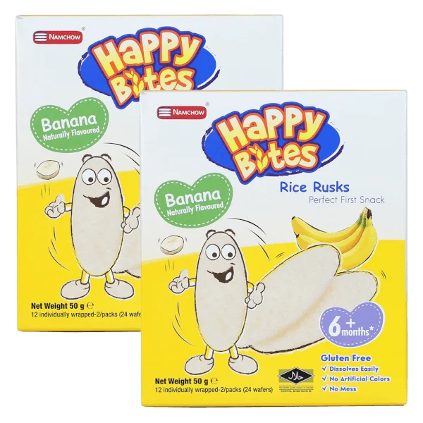 Combo 2 Bánh Gạo Ăn Dặm Cho Trẻ Em Happy Bites Chuối 50g