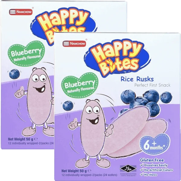 Combo 2 Bánh Gạo Ăn Dặm Cho Trẻ Em Happy Bites Việt Quất 50g