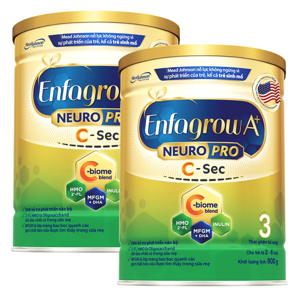 Combo 2 Sữa Enfagrow A+ NeuroPro 3 C-Sec 800g (2-6 tuổi)