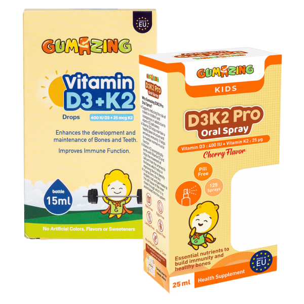 Combo 1 Thực phẩm bảo vệ sức khoẻ Gumazing D3K2 Pro Oral Spray 25ml và 1 Thực phẩm bảo vệ sức khoẻ Gumazing Vitamin D3K2 Drops