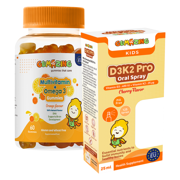 Combo 1 Thực phẩm bảo vệ sức khoẻ Gumazing D3K2 Pro Oral Spray 25ml và 1 TPBS Gumazing Multivitamin + Omega 3 Gummies