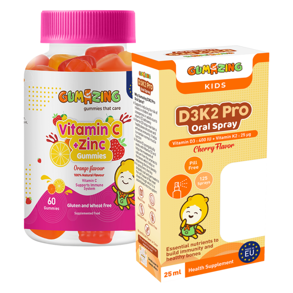 Combo 1 Thực phẩm bảo vệ sức khoẻ Gumazing D3K2 Pro Oral Spray 25ml và 1 TPBS Gumazing Vitamin C + Zinc Gummies