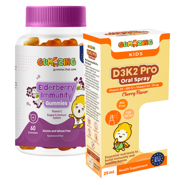 Combo 1 Thực phẩm bảo vệ sức khoẻ Gumazing D3K2 Pro Oral Spray 25ml và 1 TPBS Gumazing Elderberry Immunity Gummies