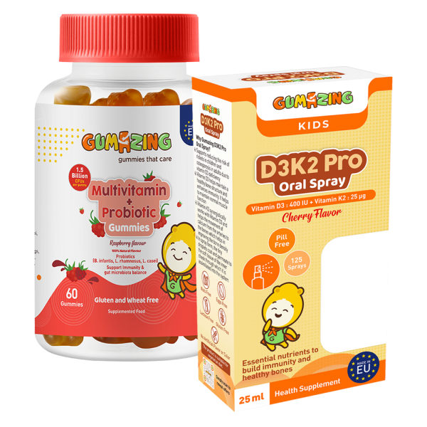 Combo 1 Thực phẩm bảo vệ sức khoẻ Gumazing D3K2 Pro Oral Spray 25ml và 1 TPBS Gumazing Multivitamin + Probiotic Gummies
