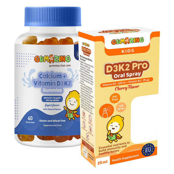 Combo 1 Thực phẩm bảo vệ sức khoẻ Gumazing D3K2 Pro Oral Spray 25ml và 1 TPBS Gumazing Calcium + Vitamin D3K2 Gummies