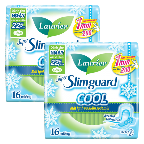Combo 2 Băng vệ sinh Laurier Super Slimguard Cool Mát lạnh & Kiểm soát mùi 22,5 cm 16 miếng