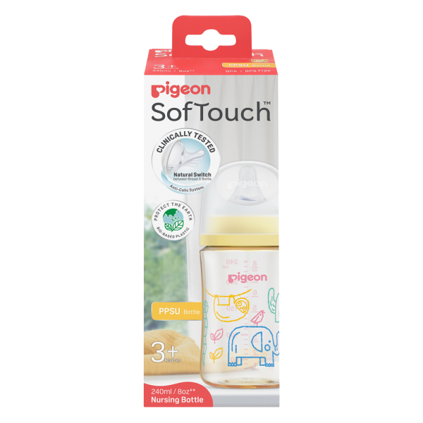 Bình Sữa Pigeon PPSU Softouch Baby-Friendly World 240ml, muông thú (M)