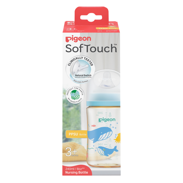 Bình Sữa Pigeon PPSU Softouch Baby-Friendly World 240ml, đại dương (M)