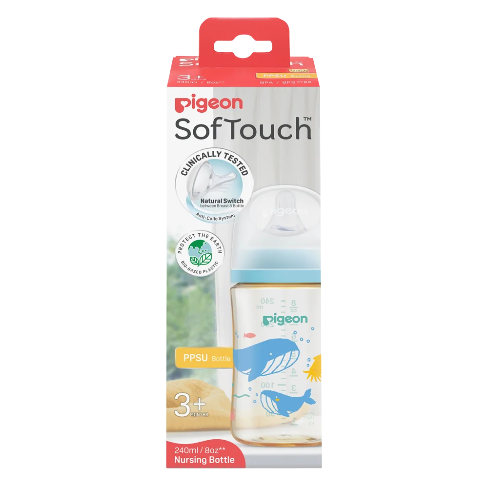 Bình Sữa Pigeon PPSU Softouch Baby-Friendly World 240ml, đại dương (M)