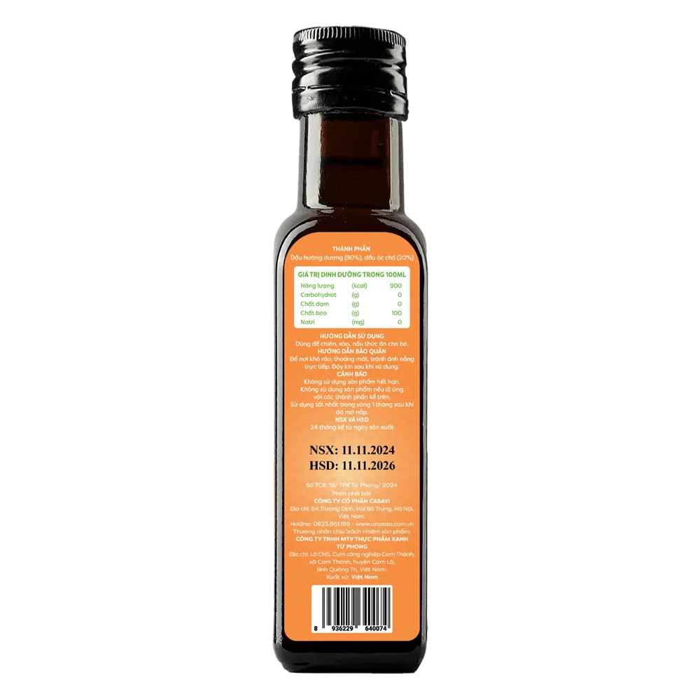 Dầu chiên xào cho bé vị óc chó Anpaso 100ml