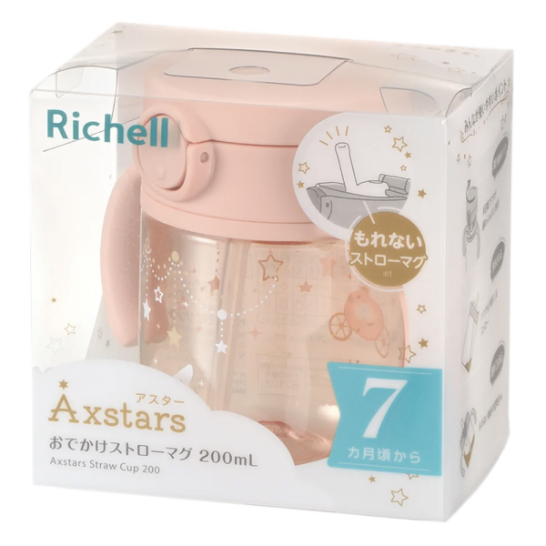 Bình ống hút Axstars 200ml Richell (Hồng, RC20443)
