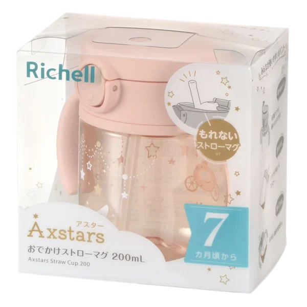 Bình ống hút Axstars 200ml Richell (Hồng, RC20443)