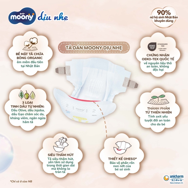 Tã dán Moony Natural / Moony Dịu nhẹ (NB, 62 miếng + 4 miếng) (giao bao bì ngẫu nhiên)