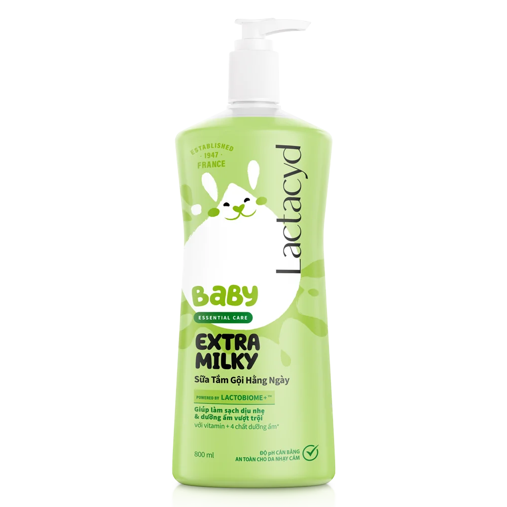 Sữa tắm gội trẻ em hàng ngày bảo vệ và nuôi dưỡng da và tóc bé Lactacyd STG Extra Milky 800ml (Giao mẫu ngẫu nhiên)
