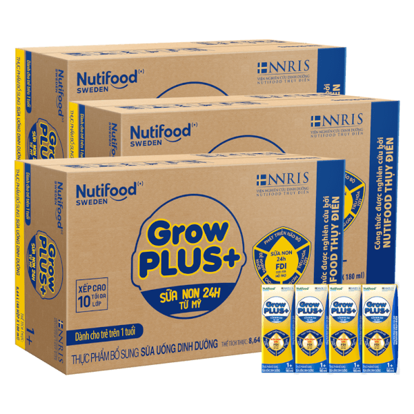 Combo 3 Thùng Sữa GrowPLUS+ Sữa non Vàng 1+ 180ml (lốc 4 hộp)