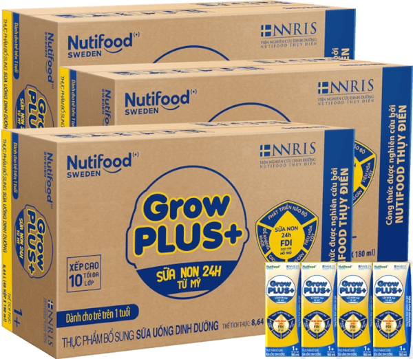Combo 3 Thùng Sữa GrowPLUS+ Sữa non Vàng 1+ 180ml (lốc 4 hộp)