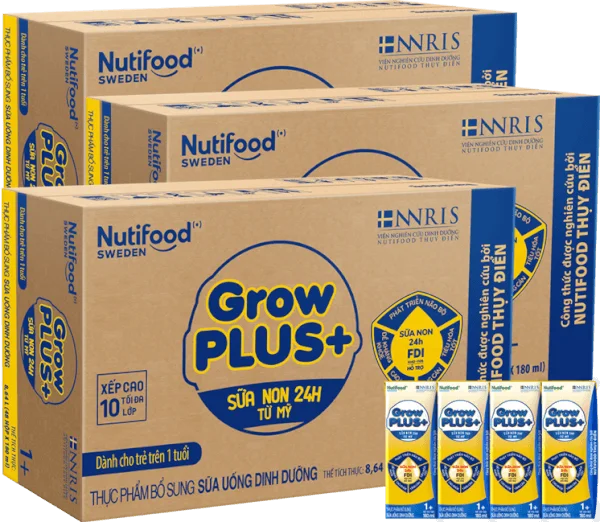 Combo 3 Thùng Sữa GrowPLUS+ Sữa non Vàng 1+ 180ml (lốc 4 hộp)
