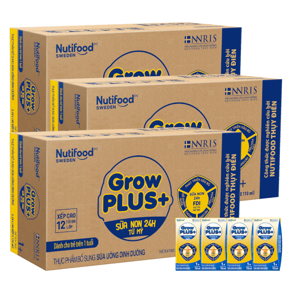 Combo 3 Thùng Sữa GrowPLUS+ Sữa non Vàng 1+ 110ml (lốc 4 hộp)