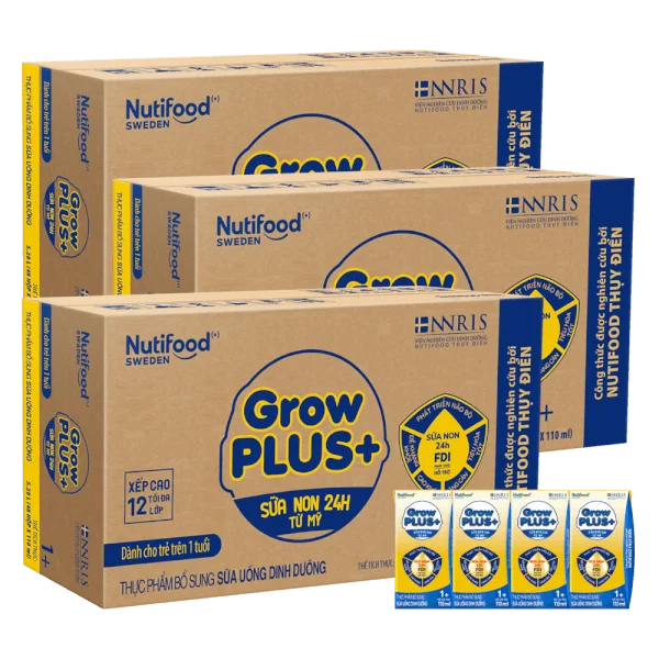 Combo 3 Thùng Sữa GrowPLUS+ Sữa non Vàng 1+ 110ml (lốc 4 hộp)