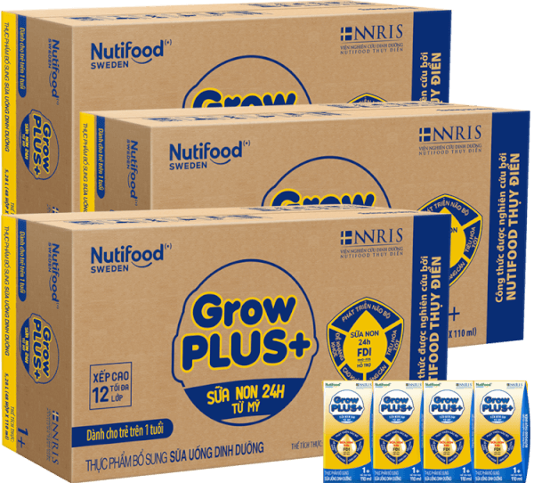 Combo 3 Thùng Sữa GrowPLUS+ Sữa non Vàng 1+ 110ml (lốc 4 hộp)