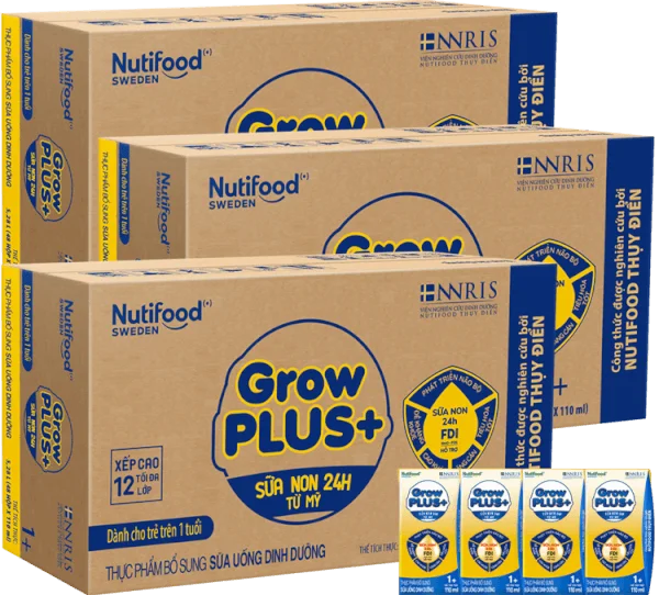 Combo 3 Thùng Sữa GrowPLUS+ Sữa non Vàng 1+ 110ml (lốc 4 hộp)