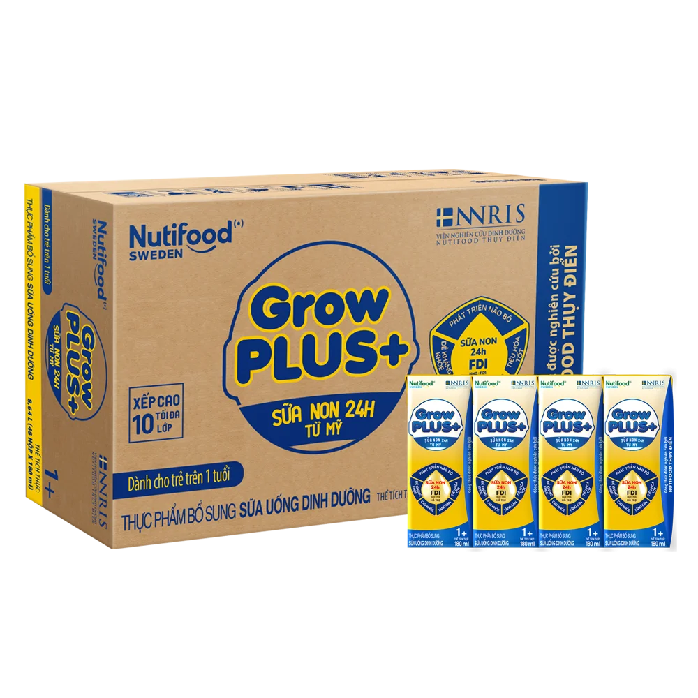 Thùng Sữa GrowPLUS+ Sữa non Vàng 1+ 180ml (lốc 4 hộp)