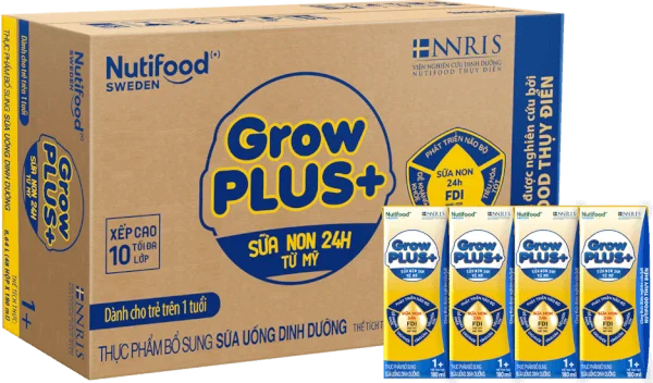 Thùng Sữa GrowPLUS+ Sữa non Vàng 1+ 180ml (lốc 4 hộp)