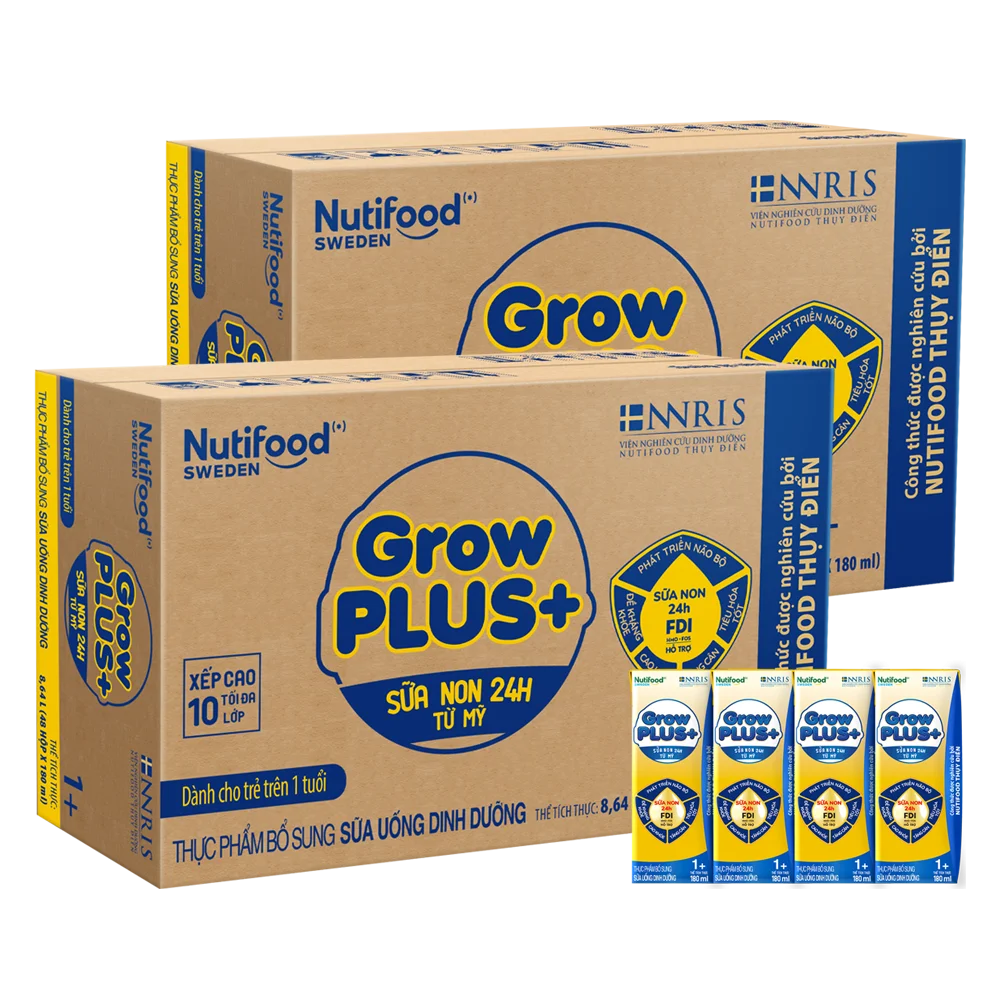 Combo 2 thùng Sữa GrowPLUS+ Sữa non Vàng 1+ 180ml (lốc 4 hộp)