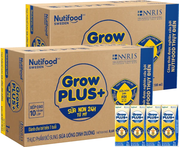 Combo 2 thùng Sữa GrowPLUS+ Sữa non Vàng 1+ 180ml (lốc 4 hộp)