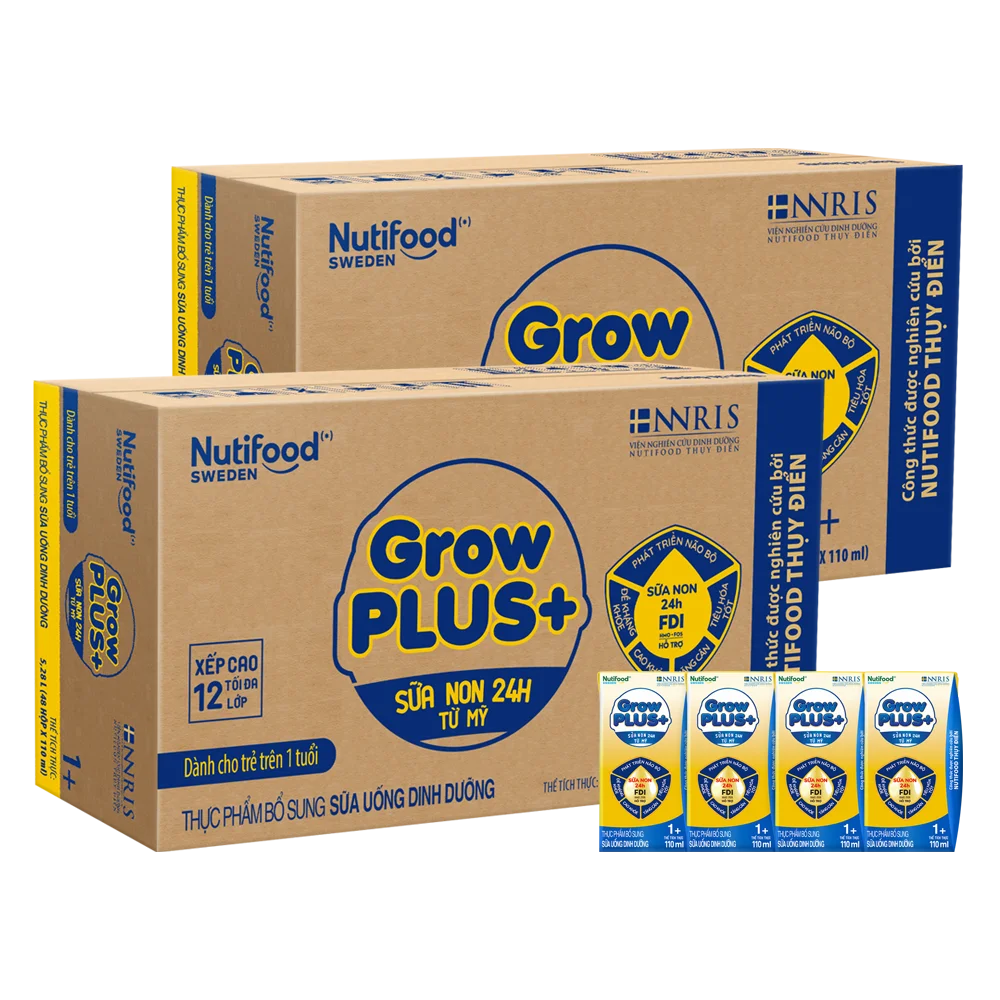 Combo 2 thùng Sữa GrowPLUS+ Sữa non Vàng 1+ 110ml (lốc 4 hộp)