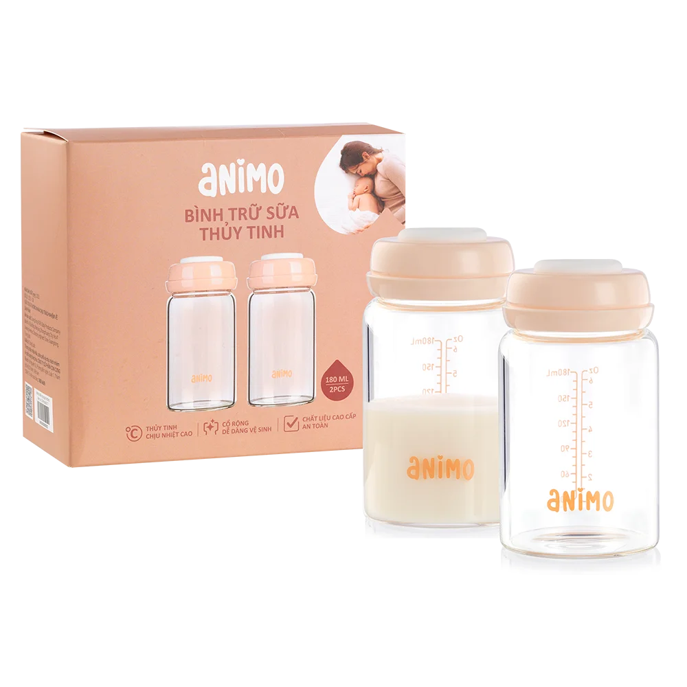 Bộ 2 bình trữ sữa thủy tinh Animo (180ml)