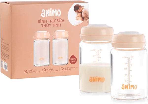 Bộ 2 bình trữ sữa thủy tinh Animo (180ml)