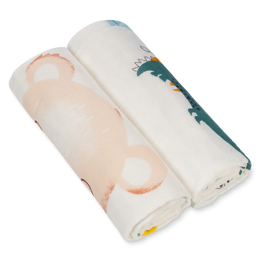 Set 2 Khăn tắm đa năng sợi tre in hình Animo  B2409_MN005 (110x110cm,Trắng,Giao hoạ tiết ngẫu nhiên)