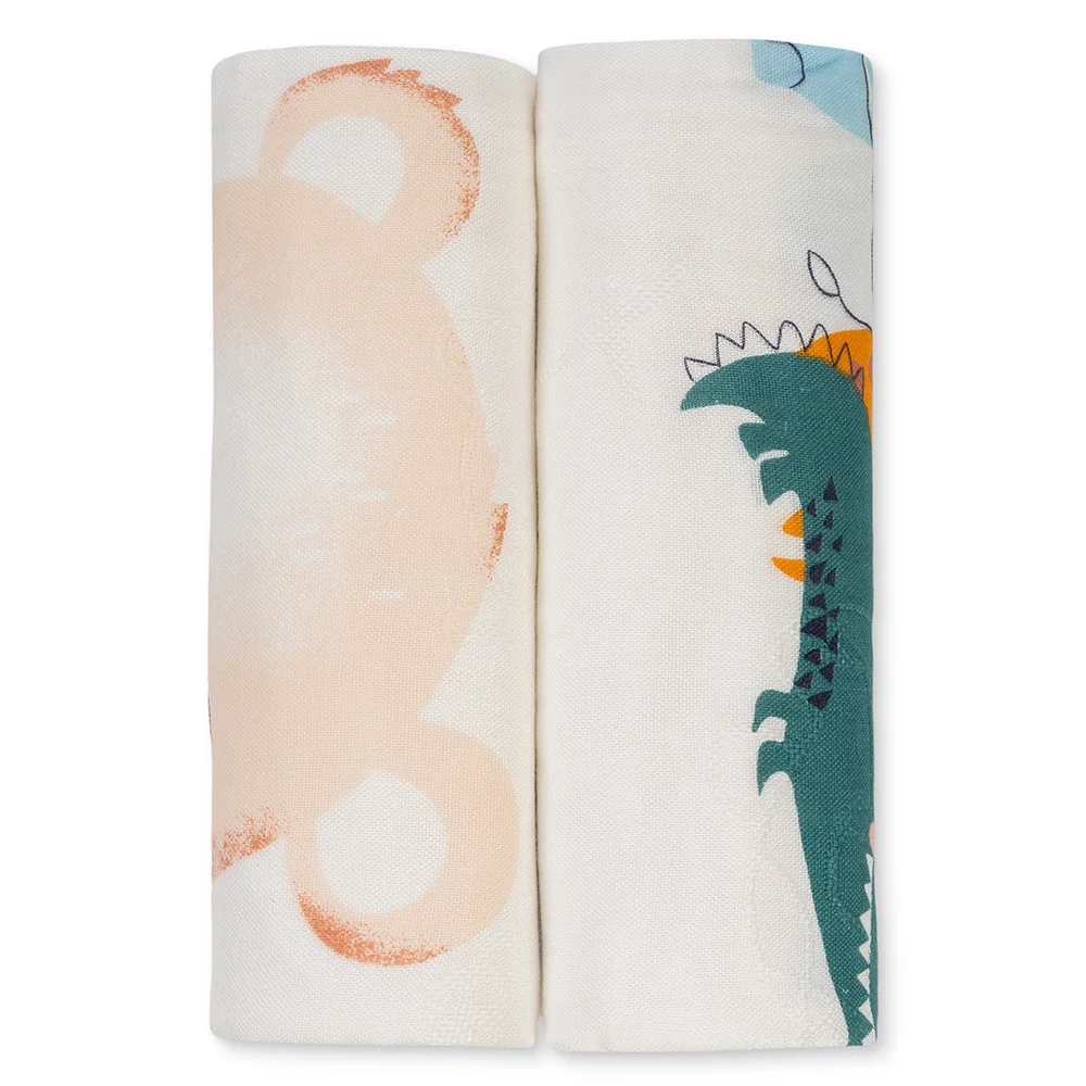 Set 2 Khăn tắm đa năng sợi tre in hình Animo  B2409_MN005 (110x110cm,Trắng,Giao hoạ tiết ngẫu nhiên)