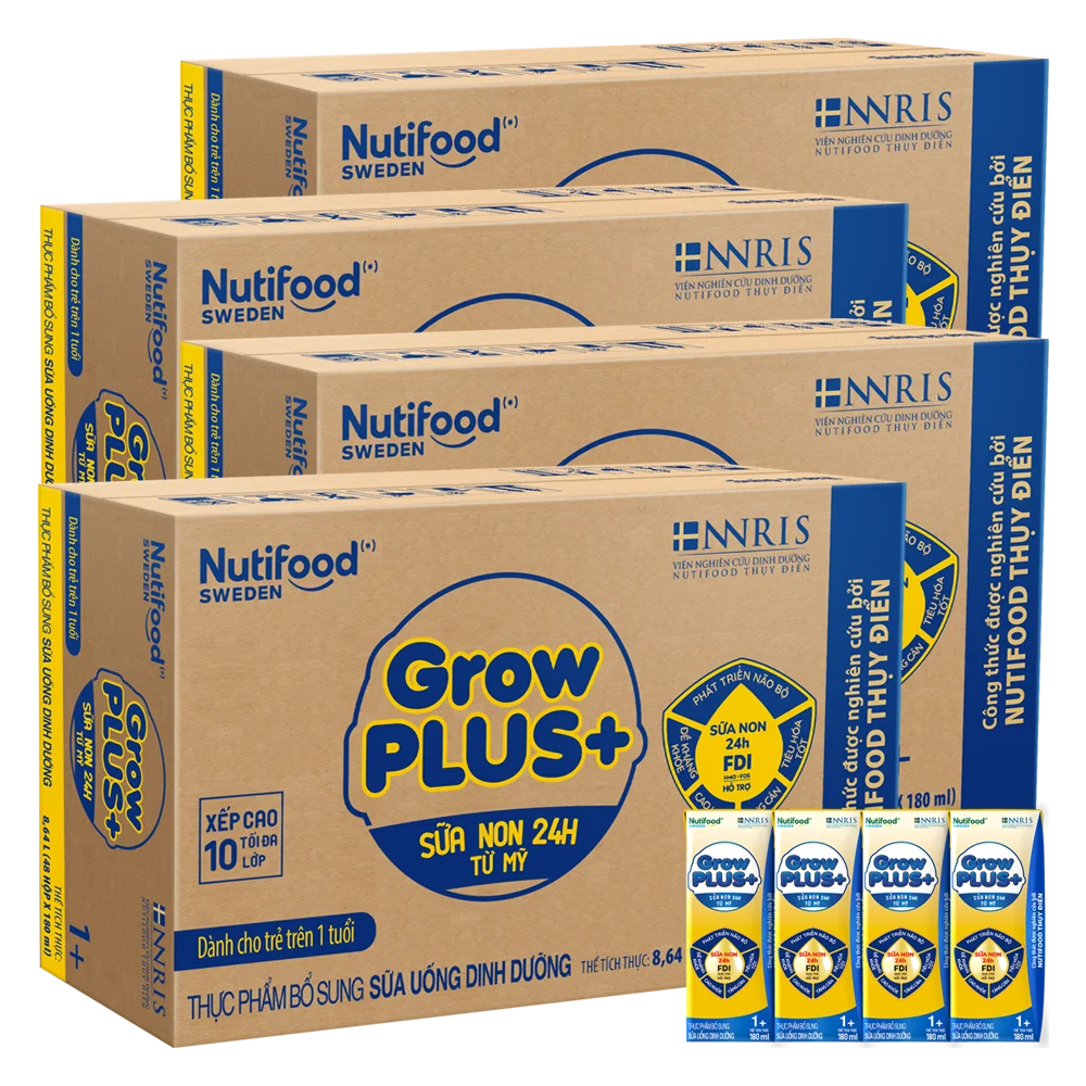 Combo 4 Thùng Sữa GrowPLUS+ Sữa non Vàng 1+ 180ml (lốc 4 hộp)