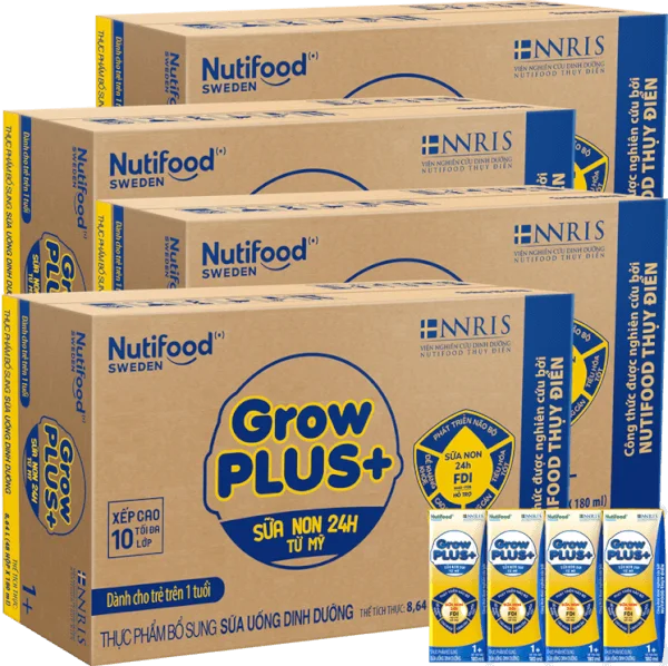 Combo 4 Thùng Sữa GrowPLUS+ Sữa non Vàng 1+ 180ml (lốc 4 hộp)