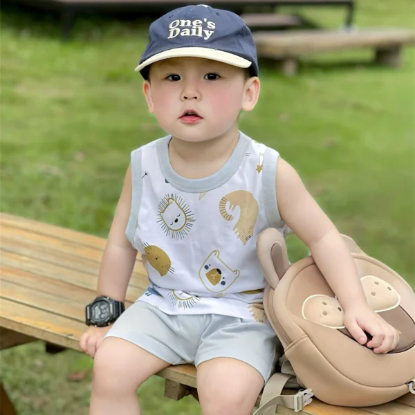 Bộ bé trai sát nách Animo Easy HN0325008 (1-4Y,Trắng-biển,NN03)