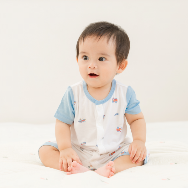 Set 2 Bodysuit modal kháng khuẩn đùi Animo VD0225020 (0-12M,Xanh-trắng,TT06)