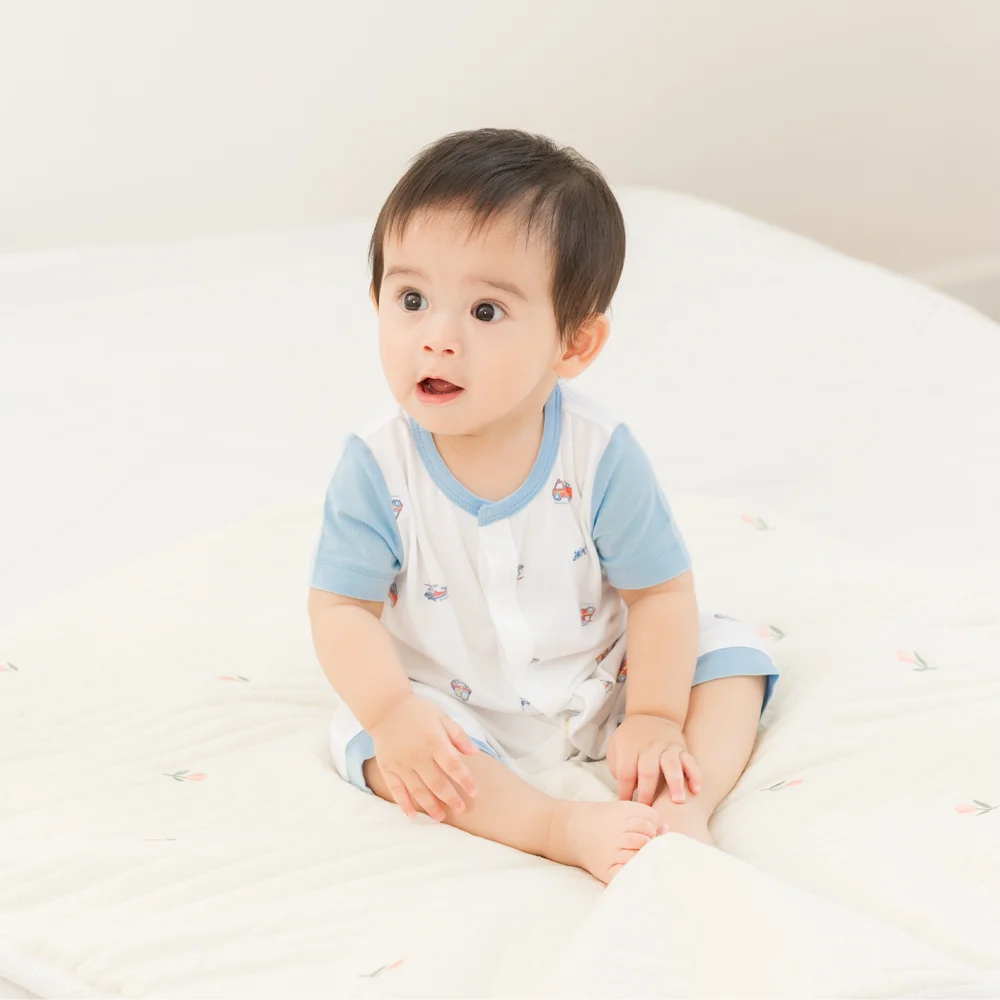 Set 2 Bodysuit modal kháng khuẩn đùi Animo VD0225020 (0-12M,Xanh-trắng,TT06)