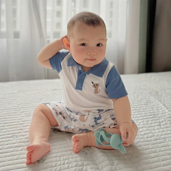 Bodysuit bé trai đùi Animo KK0325053-CC015 (0-12M,Trắng- Xanh,DD03)