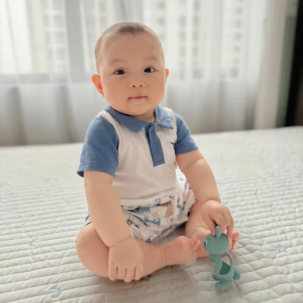 Bodysuit bé trai đùi Animo KK0325053-CC015 (0-12M,Trắng- Xanh,DD03)