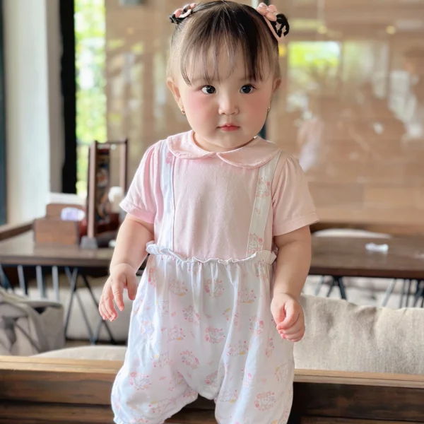 Bodysuit bé gái đùi Animo KK0325055-CC023 (0-12M,Trắng- Hồng,TT03)
