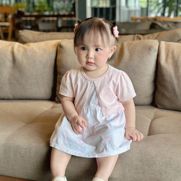 Bodysuit bé gái tam giác Animo KK0325057-CC025 (0-9M, Trắng- Cam,TT03)