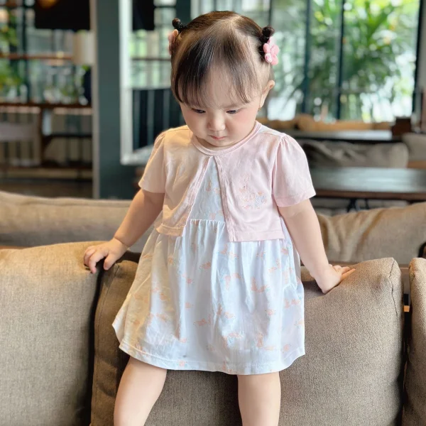 Bodysuit bé gái tam giác Animo KK0325057-CC025 (0-9M, Trắng- Cam,TT03)