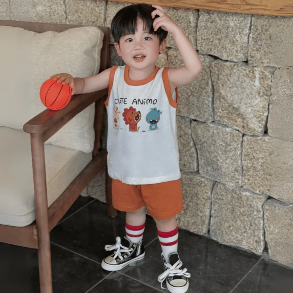 Bộ bé trai sát nách Animo Easy HN0425003 (1-4Y,Kem-cam,NN01)