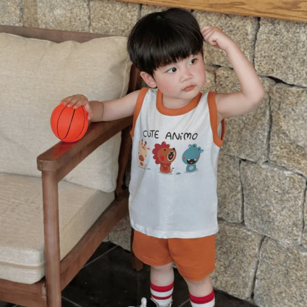 Bộ bé trai sát nách Animo Easy HN0425003 (1-4Y,Kem-cam,NN01)