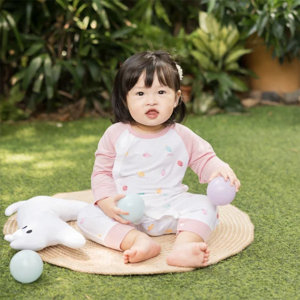 Set 2 bodysuit rayon chống muỗi dài Animo VD0425037 (0-12M,Hồng-trắng,TT06)