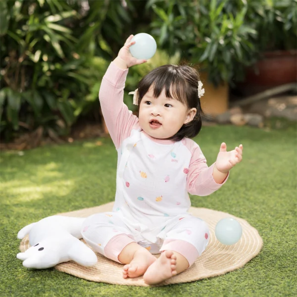 Set 2 bodysuit rayon chống muỗi dài Animo VD0425037 (0-12M,Hồng-trắng,TT06)