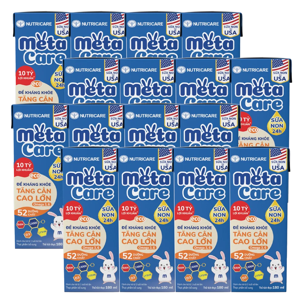 Combo 4 Sữa dinh dưỡng pha sẵn MetaCare Eco 180ml, Lốc 4 hộp (Từ 1 tuổi)